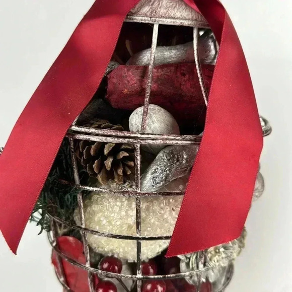 Christmas Metal farm house vases  w/ greenery & silver & red decorative items - Picture 3 of 6